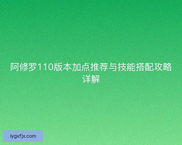 阿修罗110版本加点推荐与技能搭配攻略详解
